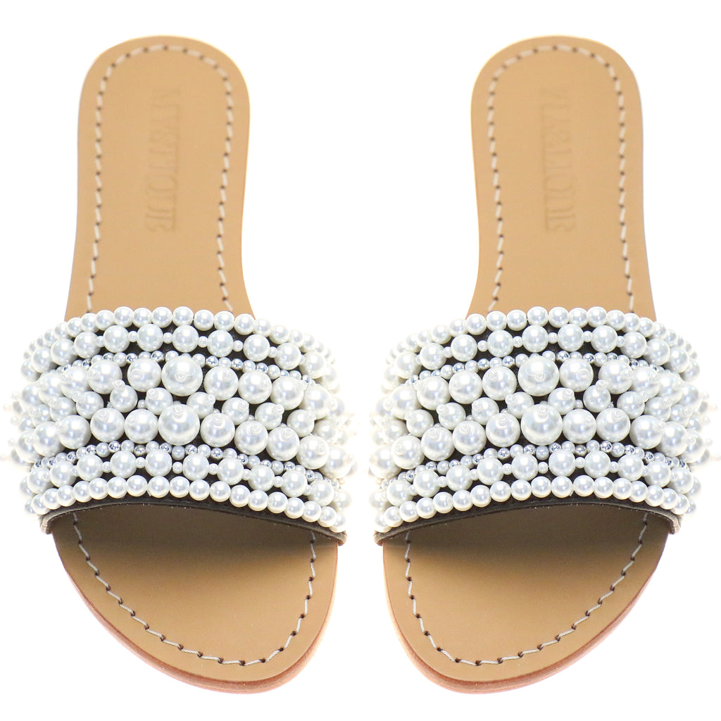 Quebec - Women's Pearl Slide Leather Flat Sandal | Mystique Sandals