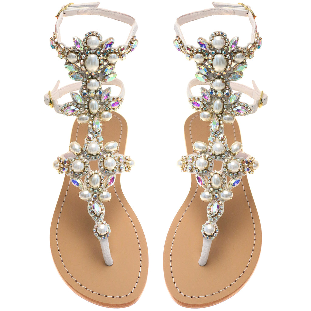 Aurora - Women's White Pearl Gladiator Sandals | Mystique Sandals