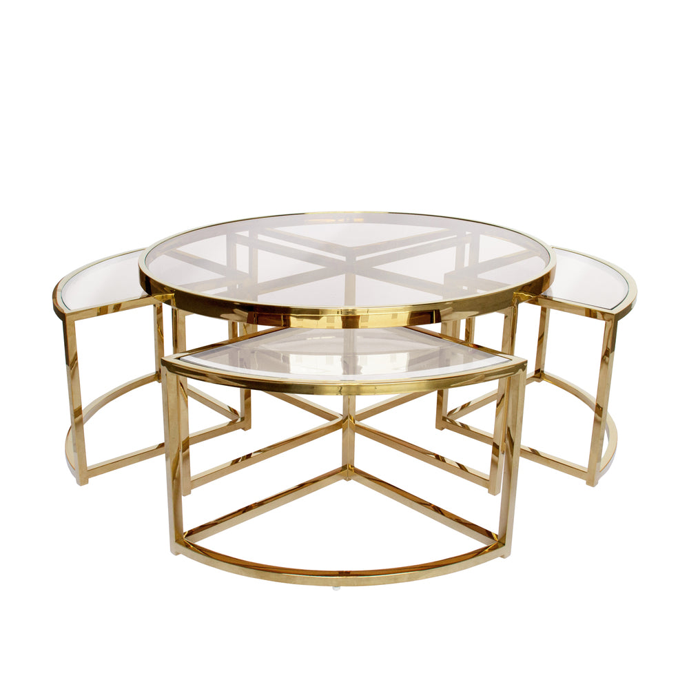Sundance Nesting Coffee Table 5 Piece Gold With Clear Glass Interiors Online