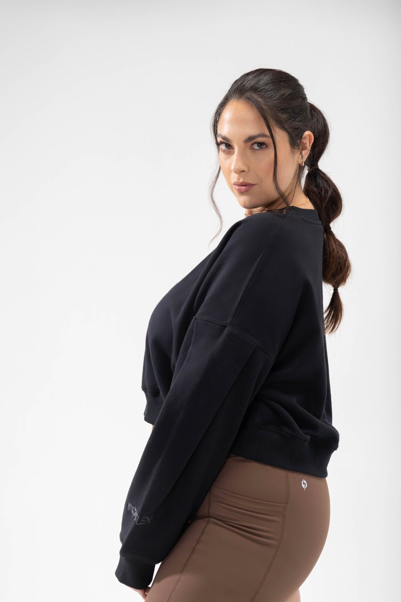 pleated sweater from the POPFLEX basics cute activewear collection, Belle sweater in black