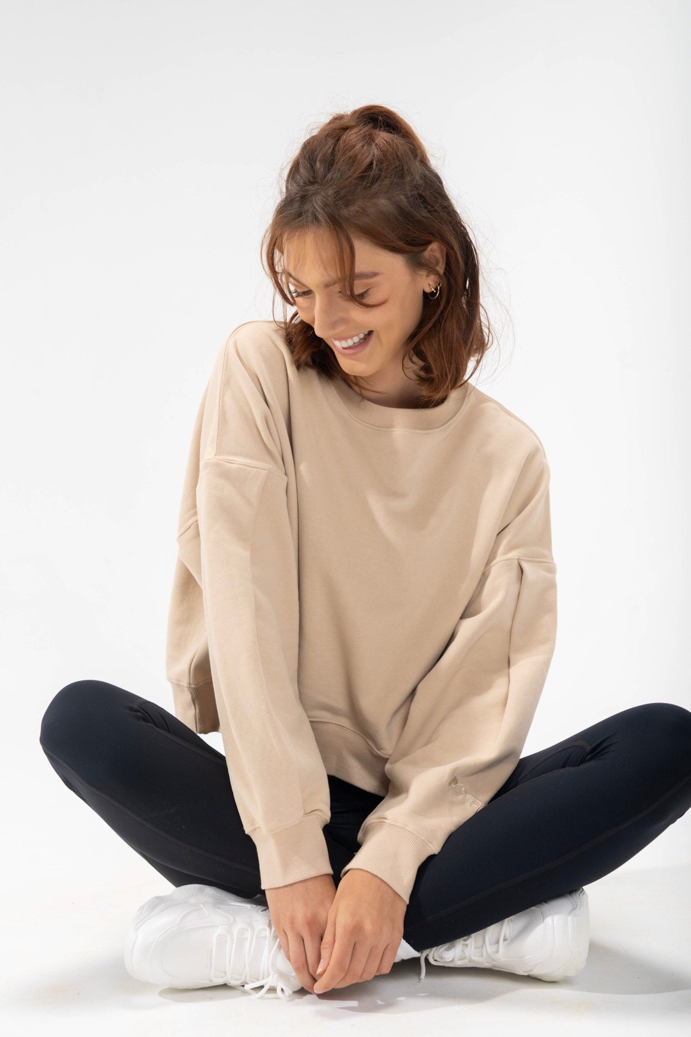 perfect pleated sweater from cute activewear collection Basics from POPFLEX, Belle Sweater in Oat