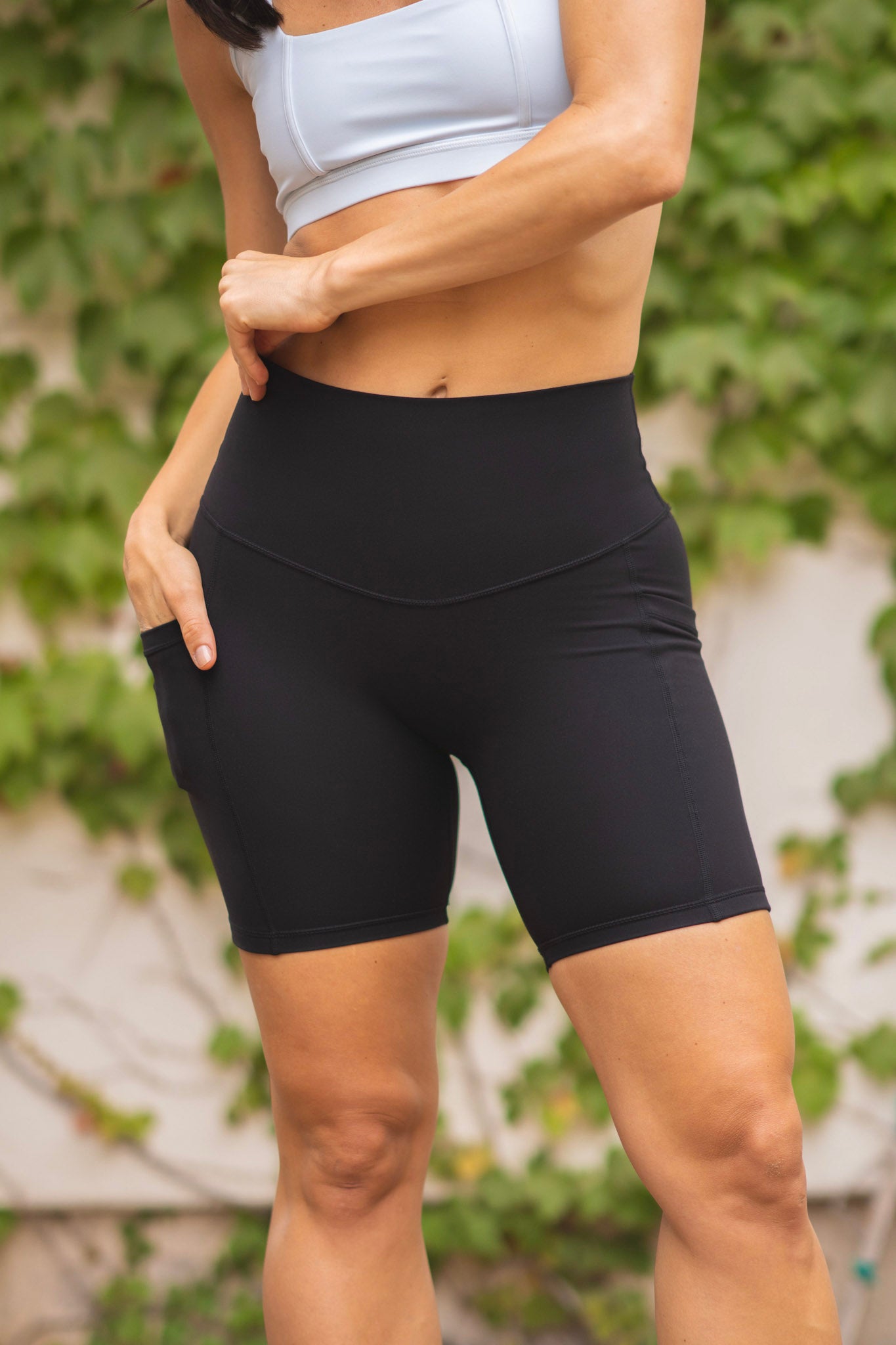 Model wears the biker short from the POPFLEX cottagecore collection supersculpt short high-quality cute activewear