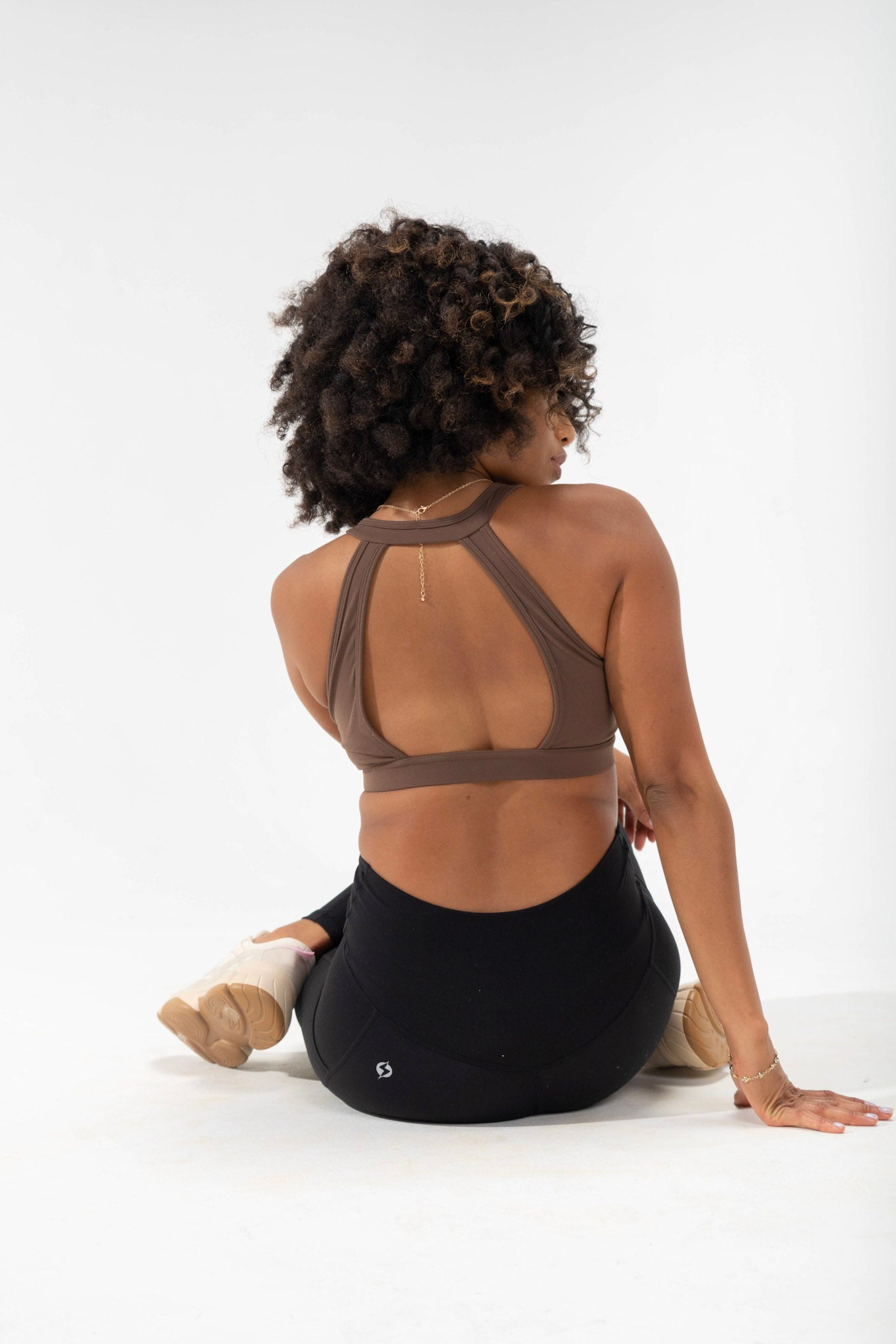 back view of the captivate bra, cute activewear sports bra from the POPFLEX basics minimal activewear neutral collection