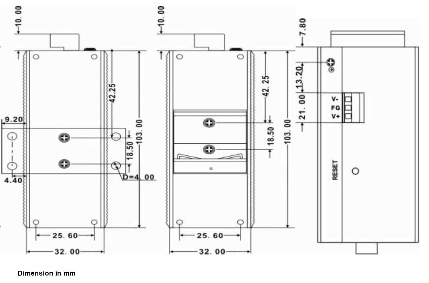 Detailed Dimension Diagram of Serial Server 