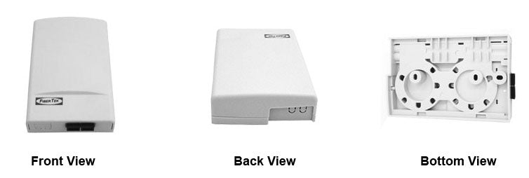 Front, Back and Bottom views of FTWM2 with LC Quad Duplex Adapter