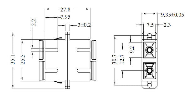 SC Duplex Fiber Optic Adapter Dimension