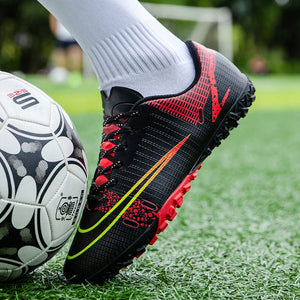 Black Synthetic Leather Lace-up TF and AG Sole Outdoor Soccer Shoes for Men - GeraldBlack.com