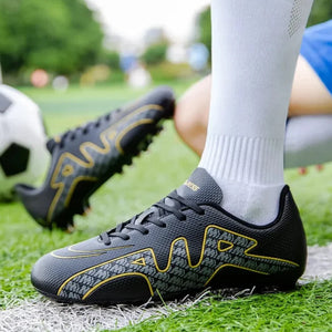 Men's AG Black Gray Spike Breathable Synthetic Leather Outdoor Soccer Shoes - GeraldBlack.com