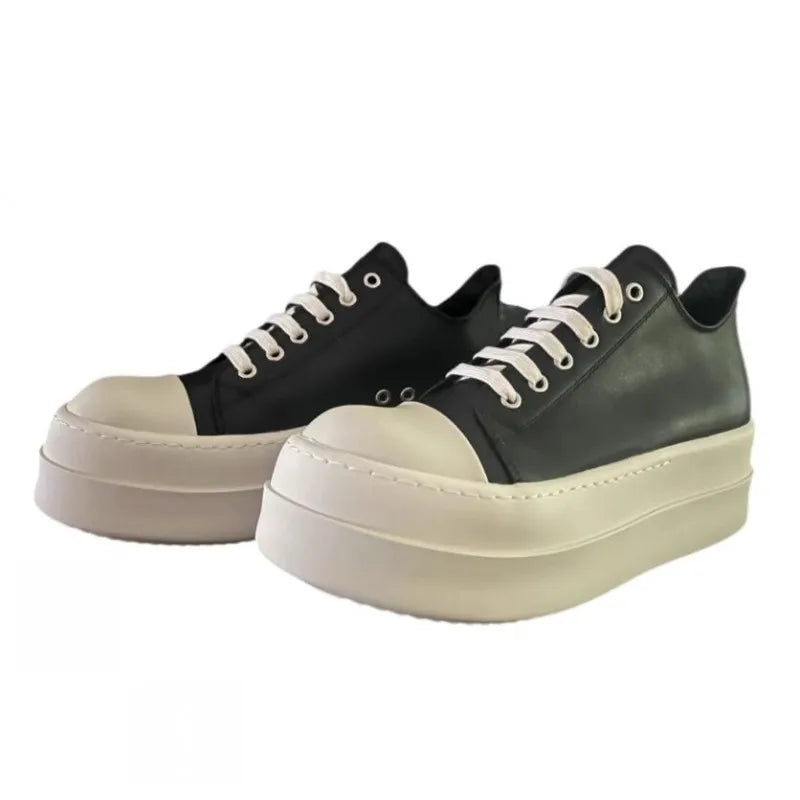 Men's Thick Platform Genuine Leather Round Toe Lace Up Casual Shoes
