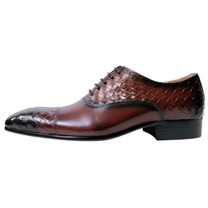 Men's Luxury Genuine Leather Lace-up Split Toe Weave Printed Oxford Shoes - GeraldBlack.com