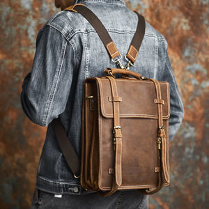 Men's Genuine Leather Vintage Style Laptop Pouch Crossbody Backpack - GeraldBlack.com