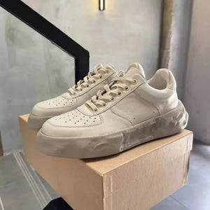 Men's Thick Platform Breathable Cowhide Leather Skateboard Casual Shoes - GeraldBlack.com