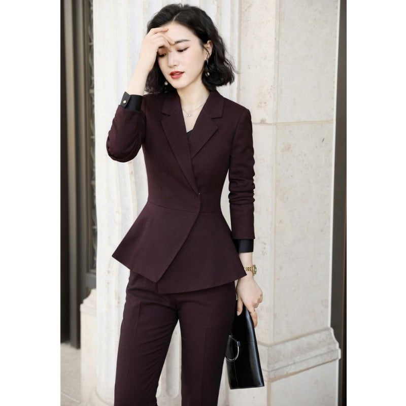 High Quality Novelty Wine Formal Women’s Suit Set with Pants and Blaze ...