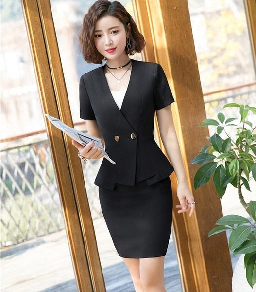 Novelty Pink Formal Two Piece Sets Business Suits With Tops and Skirt ...