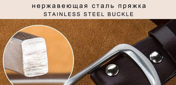 Cowskin Leather Belt Stainless Steel Pin Buckle Metal Belts for Men Fancy Vintage Jeans - SolaceConnect.com
