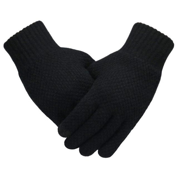 Winter Thicken Warm Men's Solid Knitted Cashmere Wool Touch Screen Gloves - SolaceConnect.com