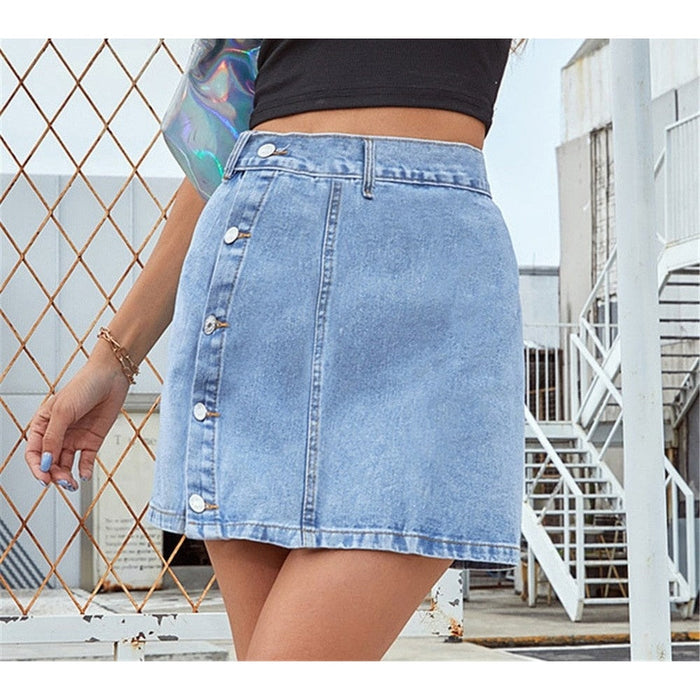 Women's Streetwear Button Up High Waist Washed Distressed Mini Skirt  -  GeraldBlack.com