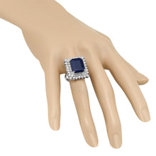 Load image into Gallery viewer, 12.00 Carats Natural Blue Sapphire and Diamond 14K Solid White Gold Ring
