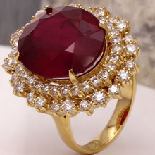 Load image into Gallery viewer, 19.26 Carats Impressive Red Ruby and Diamond 14K Yellow Gold Ring