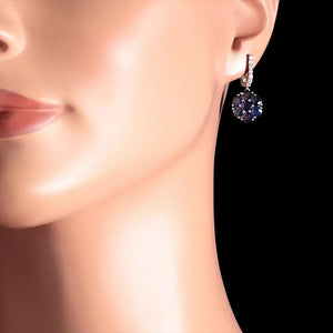 6.00 Carats Natural Sapphire and Diamond 14K Solid White Gold Earrings