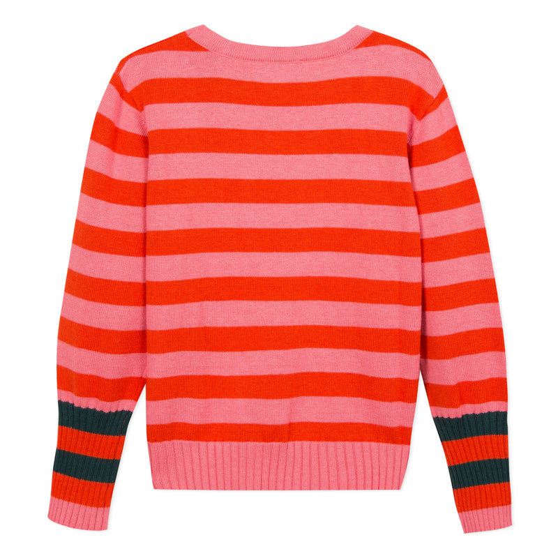 Girls Bright Pink Striped Cotton Sweater – Cémarose