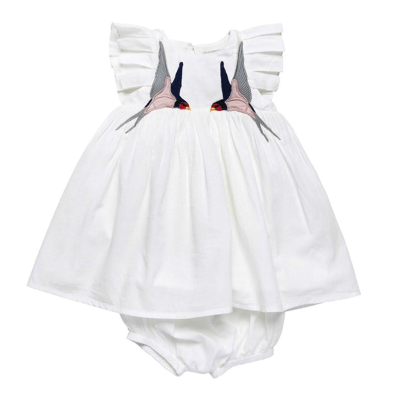 Baby Girls White Cotton Bird Embroidered Trims Dress With Bloomres - CÉMAROSE | Children's Fashion Store