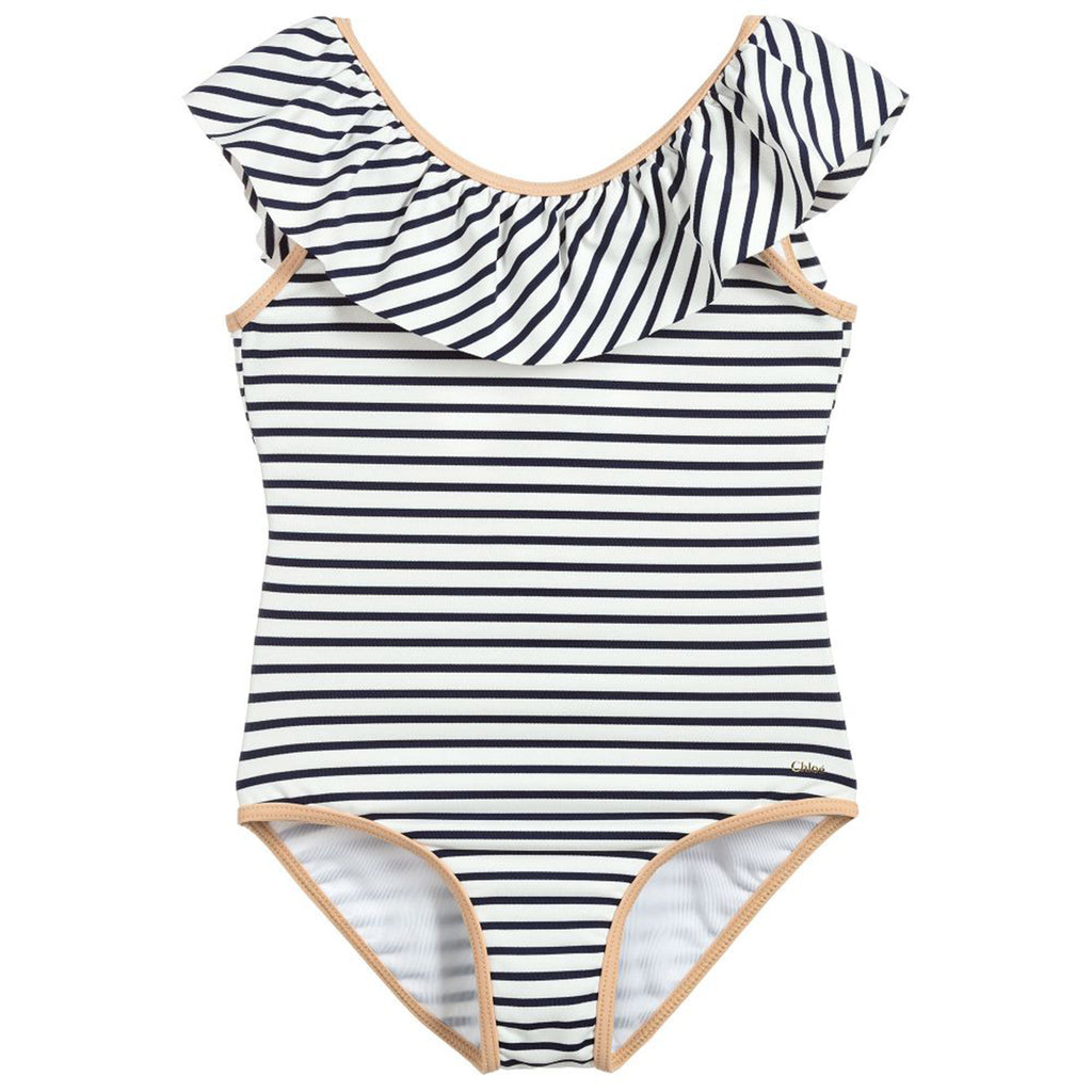 navy and white striped swimsuit