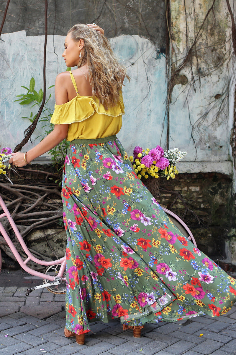 khaki tulle maxi skirt