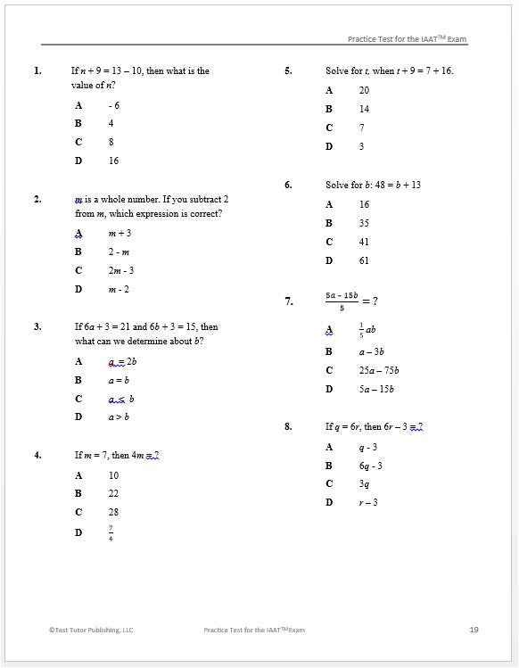 Iowa Algebra Aptitude Test 7th Grade