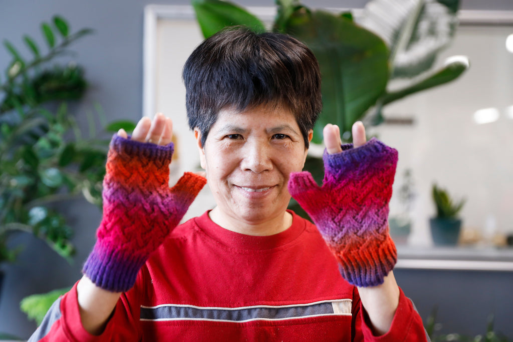 Wing with some beautiful fingerless gloves!