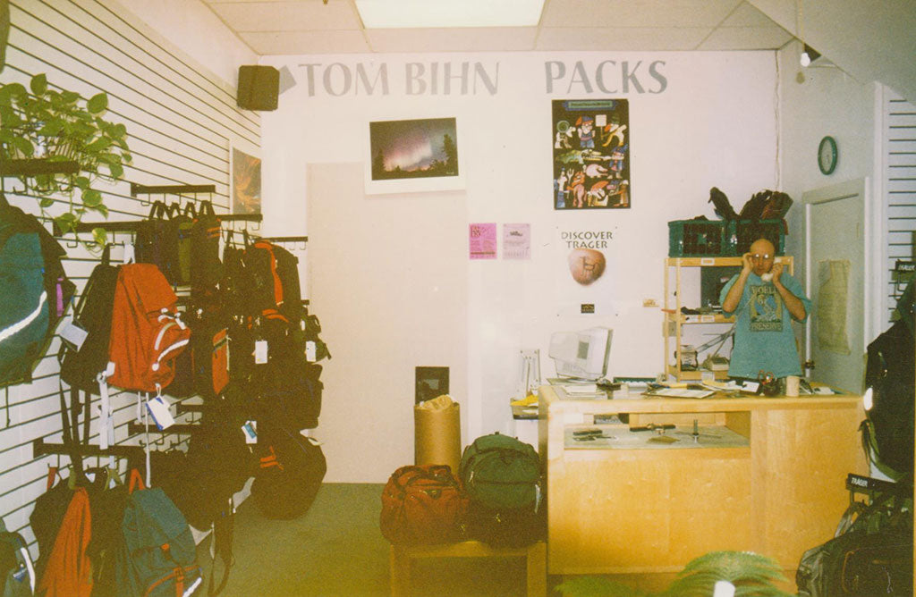 Tom in the TOM BIHN Santa Cruz shop in the 1990's.