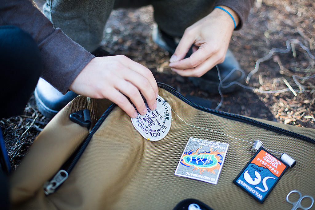 Sewing National Park Patches on the TOM BIHN Yeoman Duffel Bag