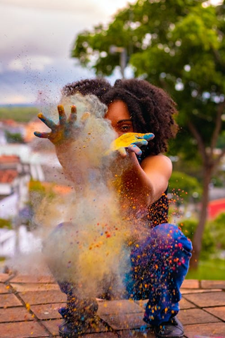 A woman playing with colors