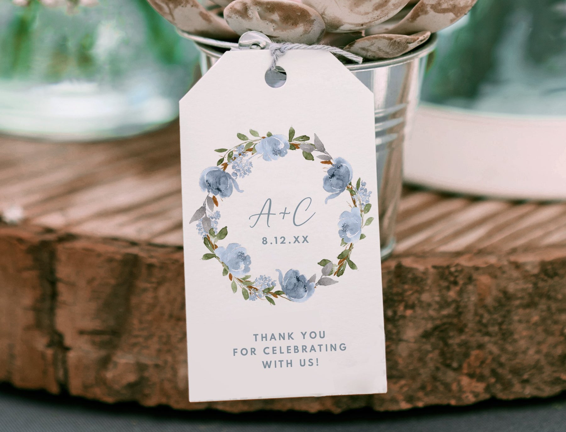 Wedding Or Shower Favor s Soft Dusty Blue Watercolor Floral Tem