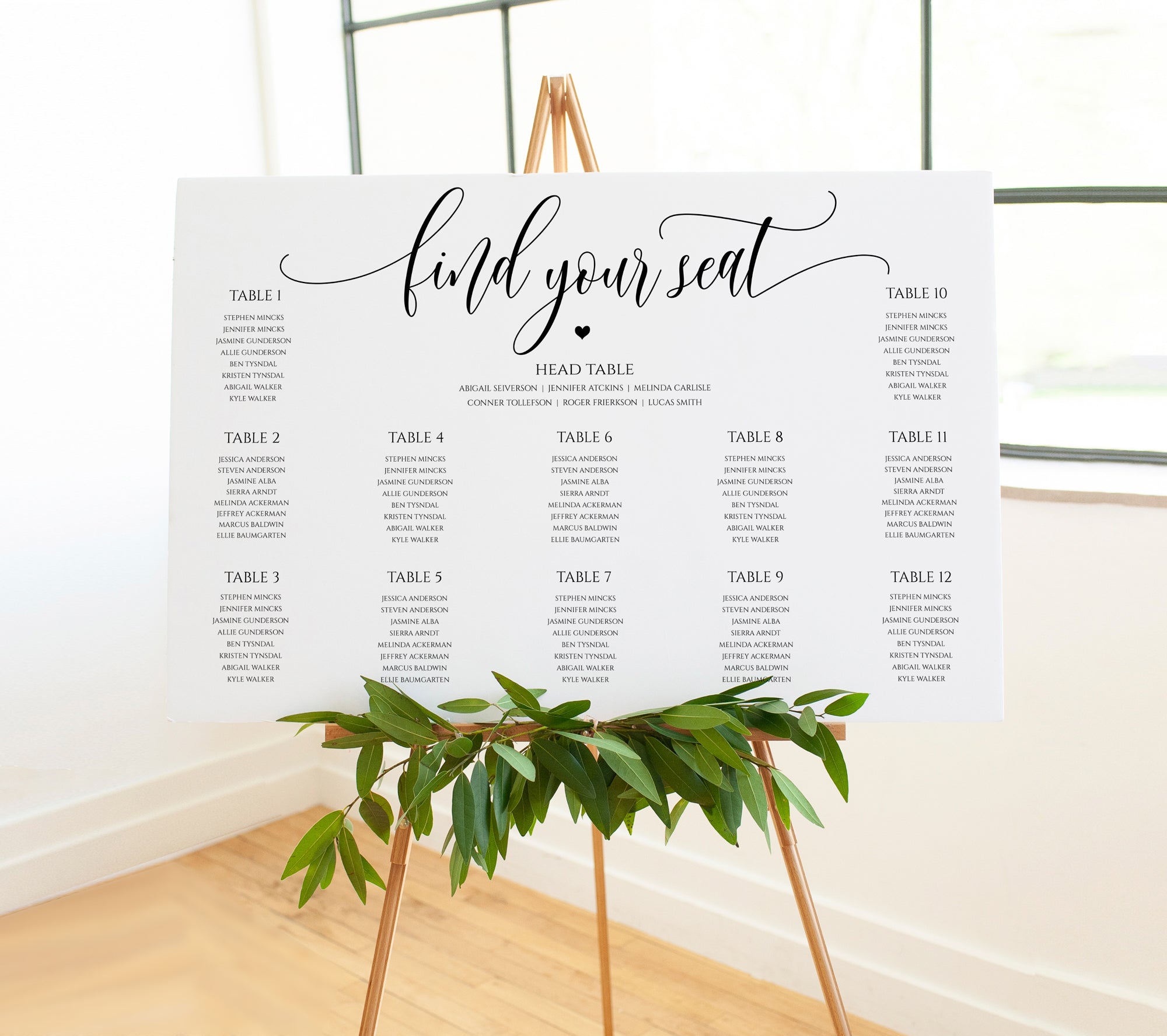 Editable Wedding Seating Chart Template Poster Flair Calligraphy 2