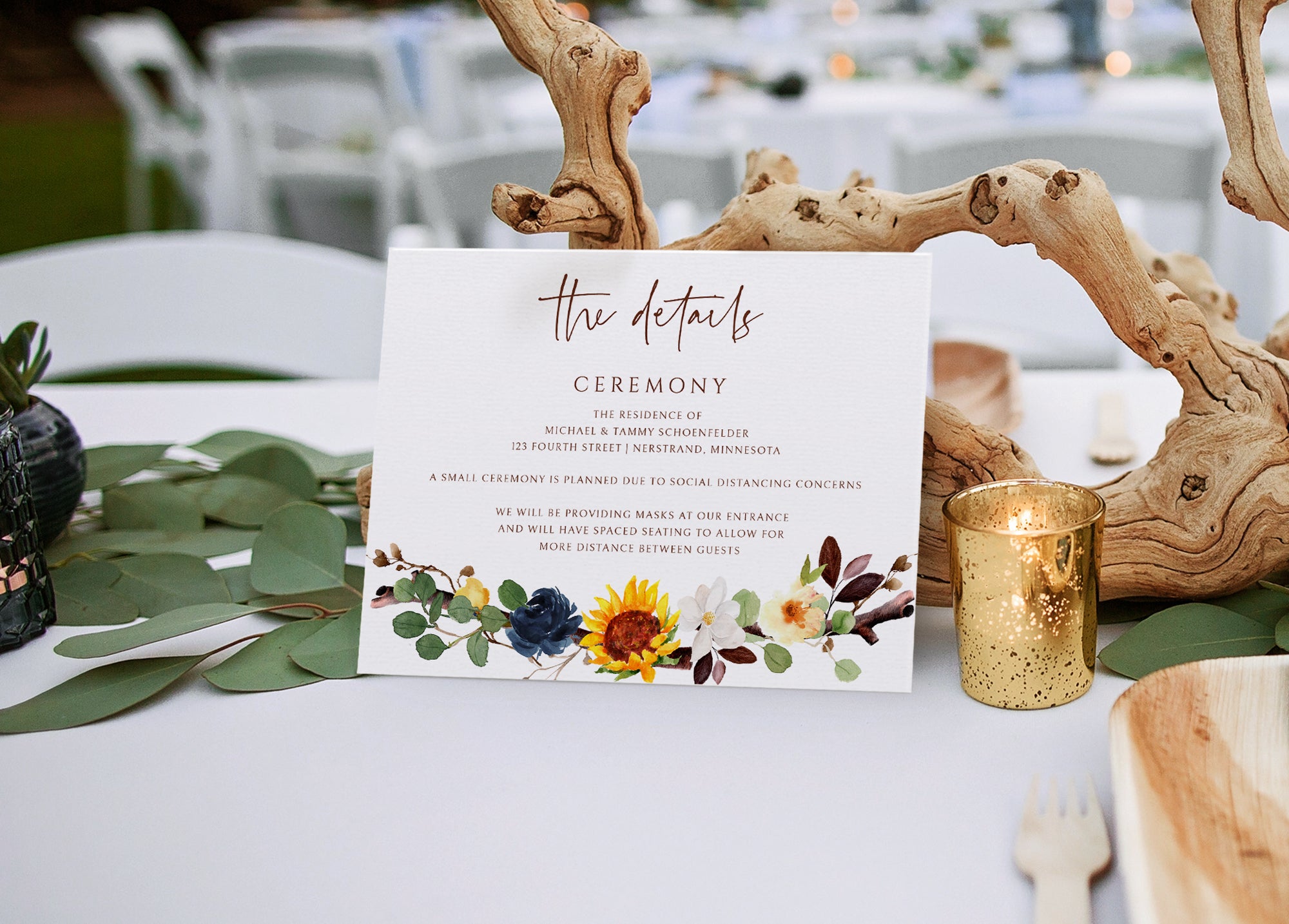 Rustic Sunflower Branch Wedding Details Card Template - Fall / Autumn For Michaels Place Card Template