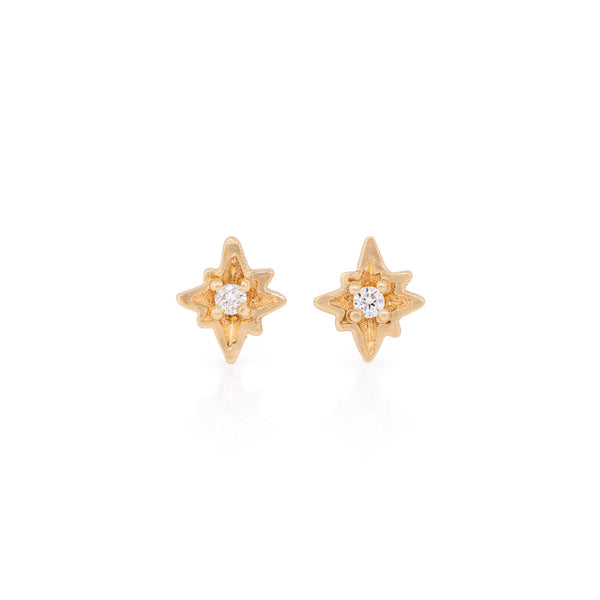 14K Gold Star Ear Studs 3mm ~ PAIR