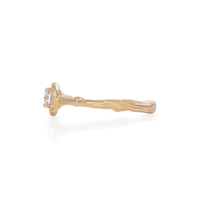 On-body shot of Queen of Hearts - 14k Gold Twig Band 5mm Moissanite ...