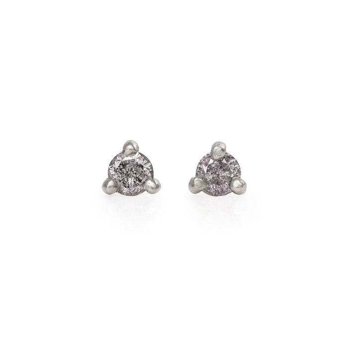 Hope & Magic 14k Gold Tiny Stud Grey Diamond Earrings