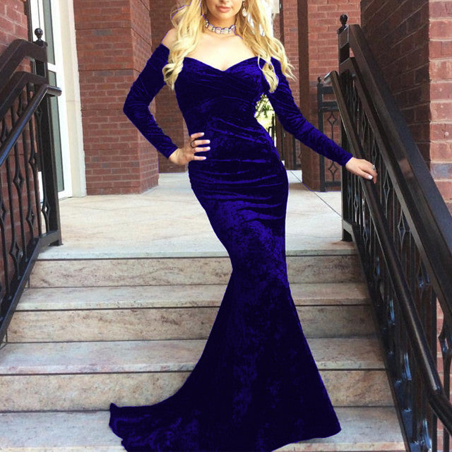 velvet mermaid prom dress
