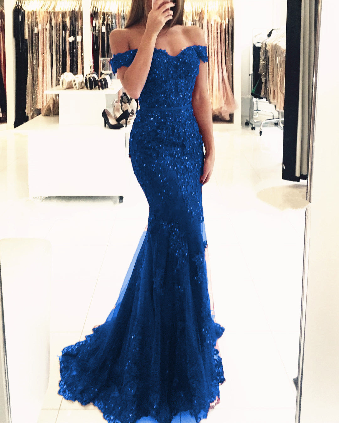 Off The Shoulder Lace Mermaid Prom Dresses 2019 Elegant Evening Gowns