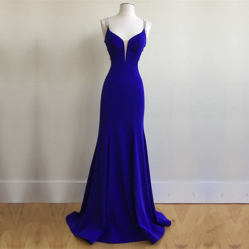 blue satin evening gown