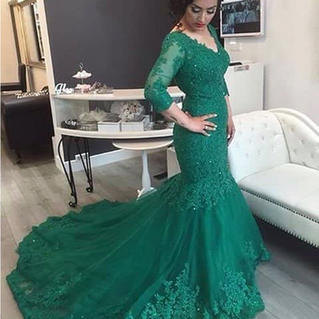 3/4 sleeves lace mermaid prom dresses evening gowns 2017 – alinanova