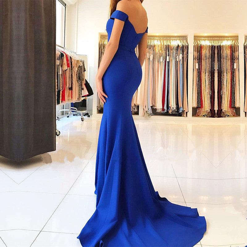 Royal Blue Mermaid Prom Dresses Long Satin Evening Gowns Alinanova 8634