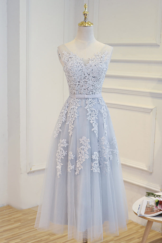 light blue tea length wedding dresses