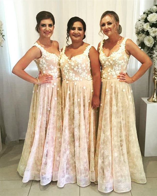 champagne lace bridesmaid dresses