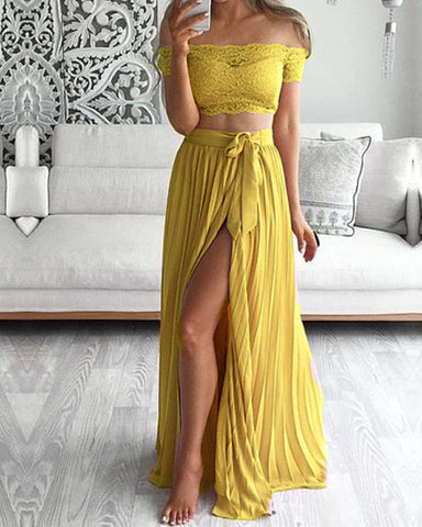 mustard yellow two piece outfit