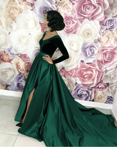 emerald green long sleeve velvet dress