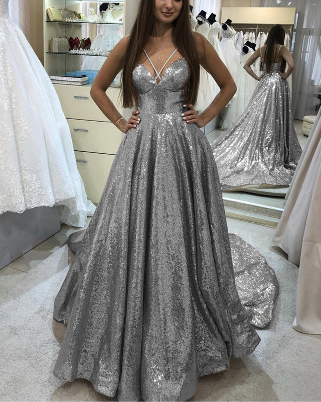 silver sequin formal gown