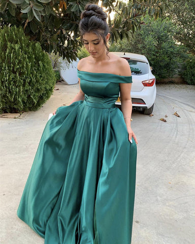 Sexy Prom Dresses Long Satin Off Shoulder Gown With Split – alinanova